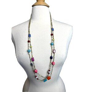 Chico's Necklace Dual Strand Multicolor Bead String Statement Fashion Jewelry